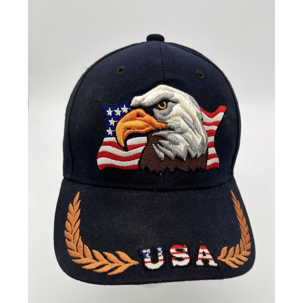 U.S.A. Patriotic Embroidered Bald Eagle American Flag Dad Adjustable Trucker Hat